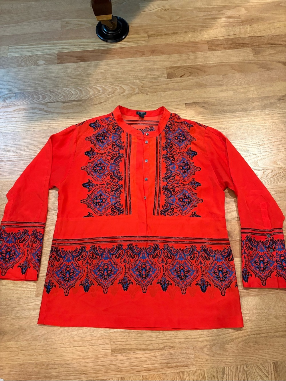 J Crew Red Long-Sleeve Shirt with Design and Detail Print Sz L